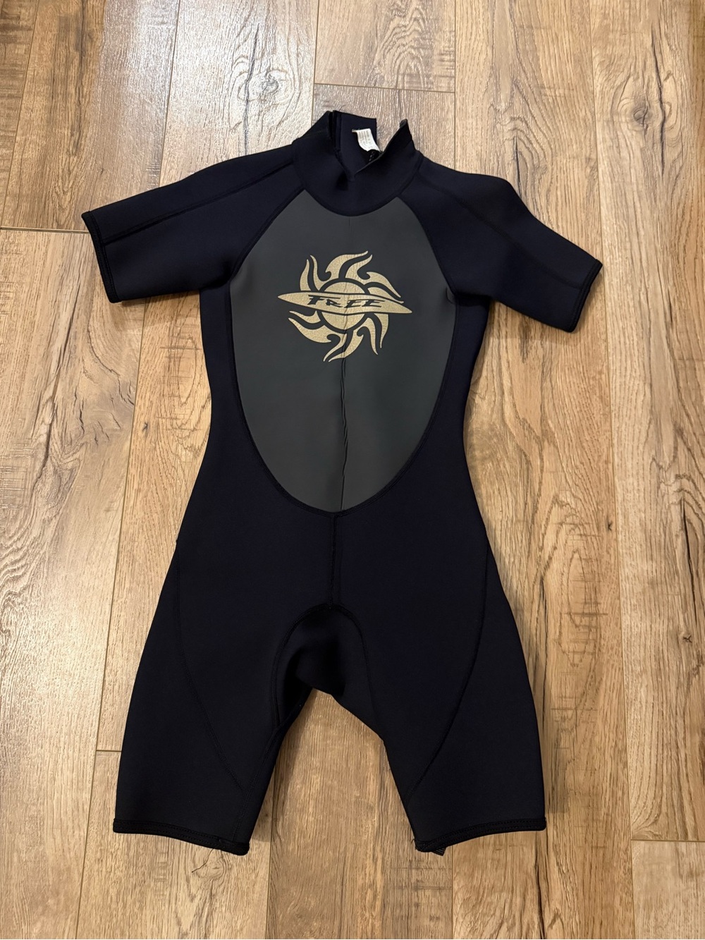 Womens Short Sleeve Black Swim Wetsuit with Chest Logo